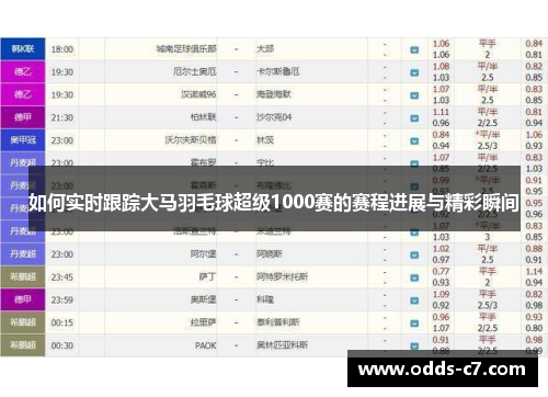 如何实时跟踪大马羽毛球超级1000赛的赛程进展与精彩瞬间
