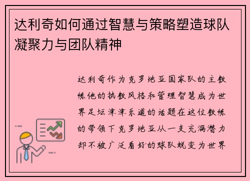 达利奇如何通过智慧与策略塑造球队凝聚力与团队精神
